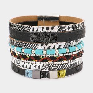 Natural Stone Faux Leather Magnetic Bracelet | Posh Show | Buy Now